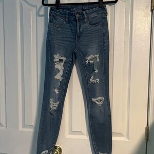 American Eagle Outfitters Women's Ripped Blue Skinny Jeans